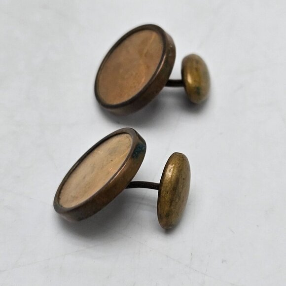 Vintage 1909 Lincoln Wheat Cent Encased Coin Cufflinks - Picture 2 of 4